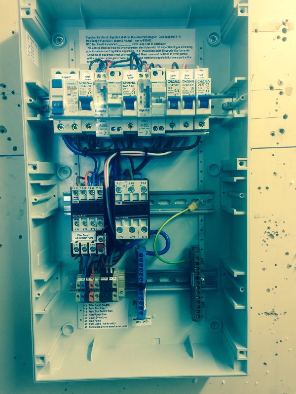 Typical inside of smaller plastic swimming pool and spa control panel